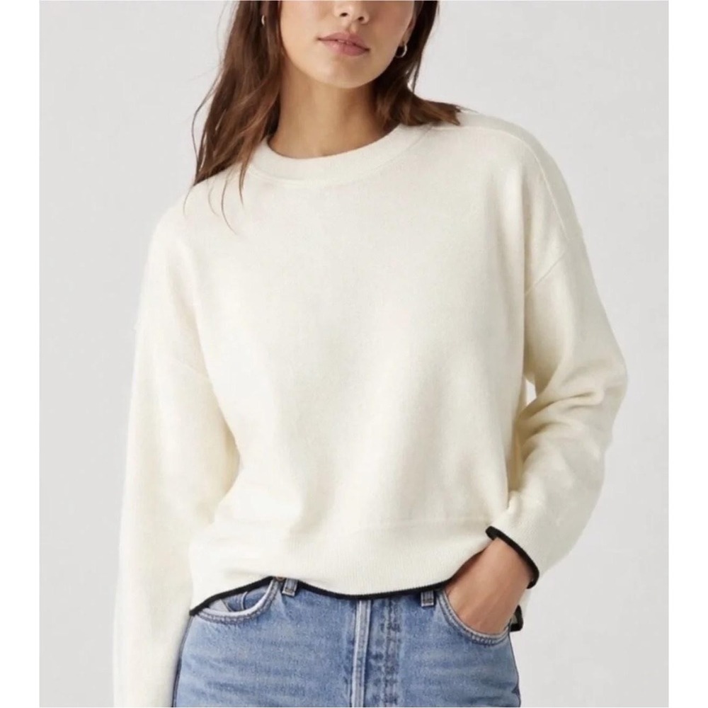 Madewell Merino Wool Pullover Sweater White Molasses Tipping NWT Womens XL FLAW